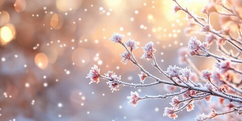 Wall Mural - delicate snowflakes adorning branches in a serene winter landscape