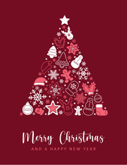 Wall Mural - christmas greeting card with decorative fir tree vector illustration