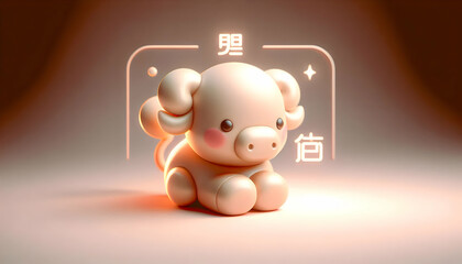 Wall Mural - 3D Abstract digital art of a Chinese zodiac sign with a soft glow and space for copy on the side. concept as An artistic representation of a Chinese zodiac animal glowing softly against a muted backgr