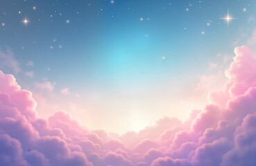 Poster - Pink, purple soft clouds fill sky. Starlight, soft glow illuminate clouds. Calm, dreamy atmosphere. Beautiful abstract sky illustration. Perfect for website backgrounds, presentations, magazines.