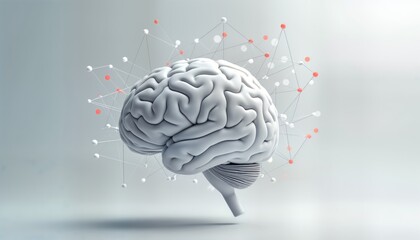 Aufkleber - Abstract illustration shows white brain with interconnected network connections on light background. Image conceptual, evokes ideas of innovation, artificial intelligence, digital tech. Illustration
