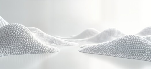 Poster - Abstract landscape with soft white hills created from small spheres. Modern tech design. Minimalist style. Futuristic, clean look. Elegant, smooth forms. Simple geometry. Stylish modern aesthetic.