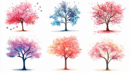 Wall Mural - vector watercolor blooming flower, tree or grass side view isolated on white background for landscap