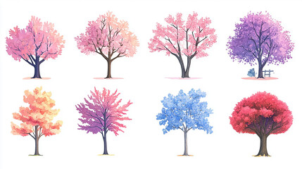 Wall Mural - vector watercolor blooming flower, tree or grass side view isolated on white background for landscap