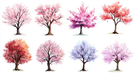 Wall Mural - vector watercolor blooming flower, tree or grass side view isolated on white background for landscap