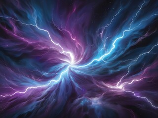 Canvas Print - Cosmic Nebula: A swirling vortex of vibrant purple and blue energy, illuminated by streaks of lightning, creating a mesmerizing and ethereal display.