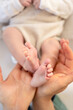 © puhimec - Parent holding in the hands feet of newborn baby. Mom holding baby feet.