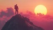 © CLOVER BACKGROUND - Determined Hiker Reaching Summit at Majestic Sunset Over Mountains