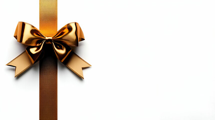 Poster - A festive image featuring a gold ribbon bow on a plain background, perfect for gift-wrapping or celebration themes.