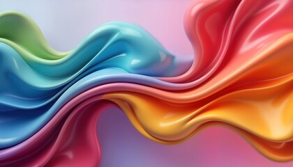 Poster - Abstract 3d design with flowing liquid shapes in vibrant colours. Smooth curves, soft gradients create dynamic visual elements. Modern design concept. Playful colours in waves form. Multicoloured