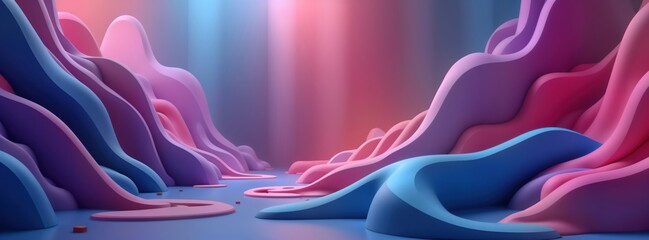 Aufkleber - Abstract 3D landscape with flowing shapes in pastel colors. Colorful curves, forms create dynamic, eye-catching design. Modern, vibrant design. Ideal for tech presentations, websites, branding