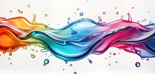 Leinwandbilder - Abstract illustration of liquid flowing, dripping. Rainbow gradient colors, transparent liquid effects. Fluid, dynamic waves of color. 3d illustration on white background. Design shows vibrant liquid