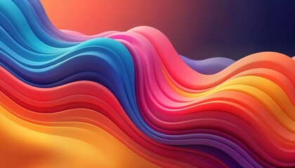 Fototapete - Abstract 3D background with colorful wavy lines. Vibrant colors blend seamlessly. Dynamic shapes create flowing movement. Modern design. Ideal for tech, web design, digital art projects. Abstract