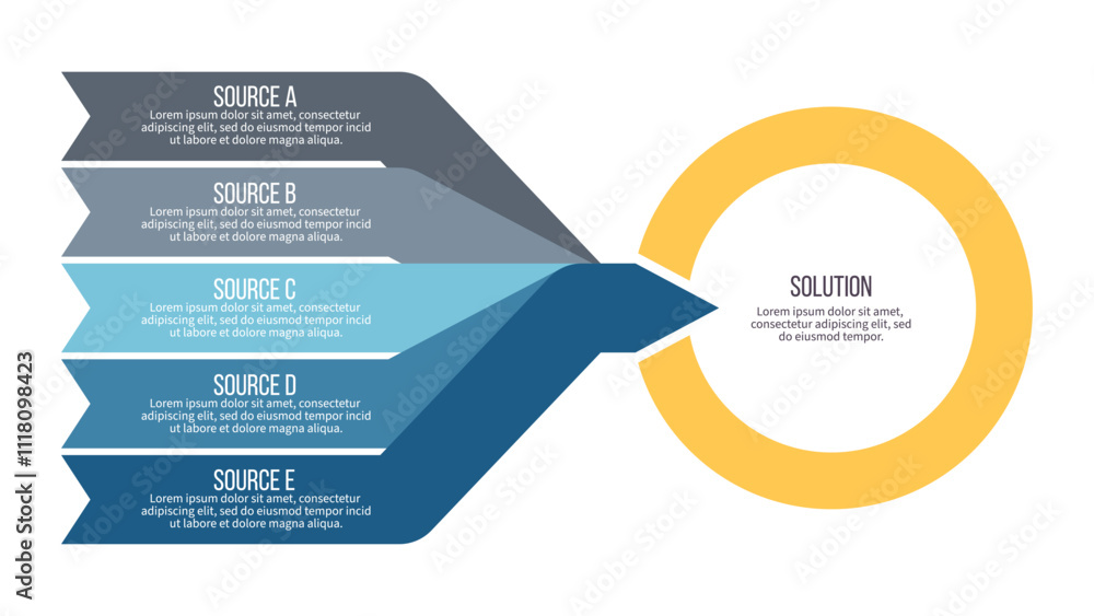 Business infographic template. Arrow chart with 5 options, steps ...
