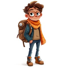 Wall Mural - Cartoon wanderer with a scarf on a white background