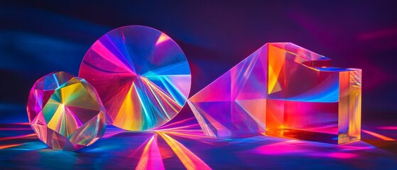 Wall Mural - abstract light refraction and prism reflections creating vivid, colorful shapes and patterns on a da