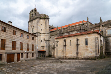 Wall Mural - View of Cathedral of Pontevedra - Basilica of Saint Mary Major. Is a catholic church, dating from the 16th century. View of Alonso de Fonseca Square. Famous travel destination in Spain.