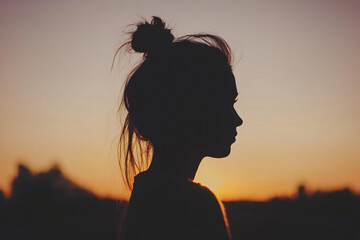 Wall Mural - Silhouette of a woman at sunset against a colorful sky