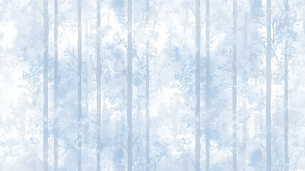 Serene misty forest background image with pale blue trees and branches. Perfect for wallpaper, website design, or calming visuals.