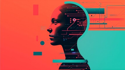 ai mind: digital portrait of a woman with circuitry overlay