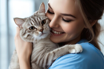 Portrait of a female veterinarian holding cat