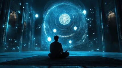 Wall Mural - the purity and oneness of allah illustrated in a divine futuristic scene, believers illuminated by g