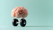 © Dulemegapixel - A lifelike brain is balanced on a dumbbell, symbolically representing the strength of mind and intellect in this surreal and thought-provoking piece of art.