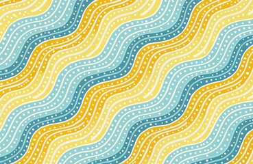 Leinwandbilder - Seamless pattern of wavy lines in blue, yellow colors with white dots. Abstract design mimics water waves. Great for summer beach theme. Stylish, modern visual. Suitable for textiles, wrapping paper,
