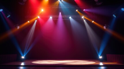 Wall Mural - stage lighting, colorful spotlights, empty performance space, dramatic illumination, concert venue, 