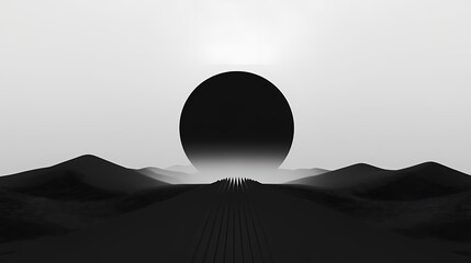 Wall Mural - Abstract minimalist design of a dark horizon fading into nothingness, with geometric shapes symbolizing the void at the heart of nihilism. Void. Illustration