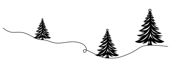 Wall Mural - Christmas pine tree line art vector	