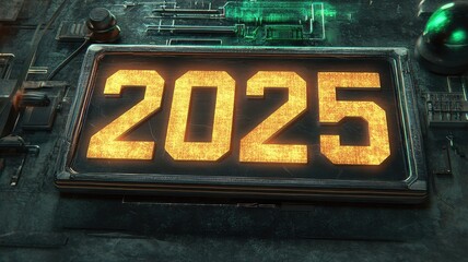 Wall Mural - futuristic digital display on glowing circuit board for 2025 tech innovations sci-fi environment clo