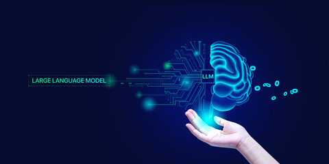 Wall Mural - a hand showing ai tech with ai brain concept, artificial intelligence cyber security, digital transf