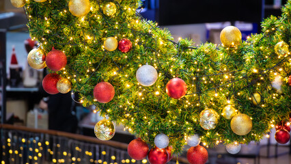 Wall Mural - Decorated Christmas tree with ball New Year holidays background