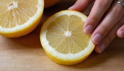 Fresh Lemon Slice on Wooden Surface