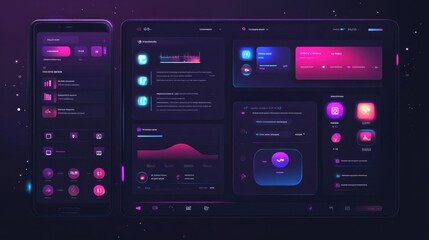 Futuristic digital interface with vibrant colors and sleek design elements.