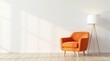 © nitinshankhwar - Minimalistic Modern Living Room with Vibrant Orange Armchair and Soft Beige Wall.