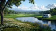 © Oksana - RV by scenic golf course surrounded by mountains and lake