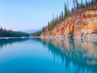 Wall Mural - nature. landscape at the day time. lake, rocks and forest in a mountain valley. natural landscape wi
