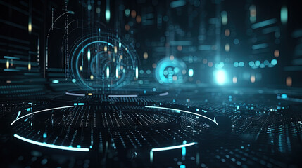 Wall Mural - technology abstract background with hud styled round interface elements in neon tech light.