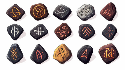 Wall Mural - Set of stone runes, isolated. druid runes for game with different magic symbols. Runes. Illustration