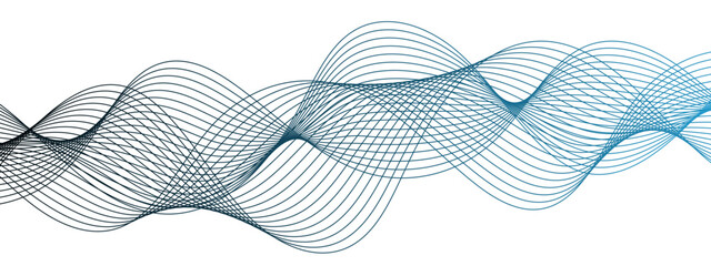 Fototapete - Horizontal Blue wave on white background. Abstract wavy lines. Futuristic tech background with Curved wavy line. Creative wavy stripes line art.  Modern stream wave & round line design