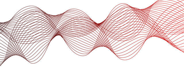 Poster - Horizontal Red wave on white background. Abstract wavy lines. Futuristic tech background with Curved wavy line. Creative wavy stripes line art.  Modern stream wave & round line design