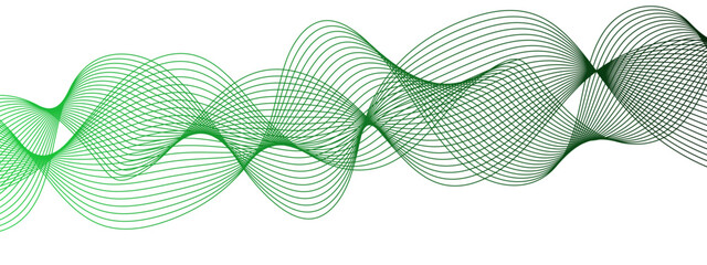 Aufkleber - Horizontal green wave on white background. Abstract wavy lines. Futuristic tech background with Curved wavy line. Creative wavy stripes line art.  Modern stream wave & round line design