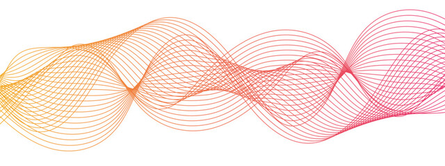 Poster - Horizontal Orange wave on white background. Abstract wavy lines. Futuristic tech background with Curved wavy line. Creative wavy stripes line art.  Modern stream wave & round line design