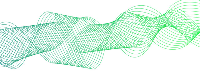 Poster - Horizontal green wave on white background. Abstract wavy lines. Futuristic tech background with Curved wavy line. Creative wavy stripes line art.  Modern stream wave & round line design