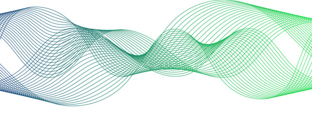 Poster - Horizontal green wave on white background. Abstract wavy lines. Futuristic tech background with Curved wavy line. Creative wavy stripes line art.  Modern stream wave & round line design