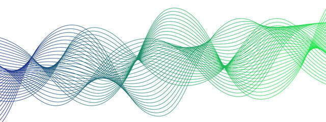 Fototapete - Horizontal green wave on white background. Abstract wavy lines. Futuristic tech background with Curved wavy line. Creative wavy stripes line art.  Modern stream wave & round line design