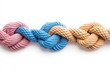 © Thanyarat - A vibrant composition of colorful ropes tied in a strong knot, isolated on a clean white background, symbolizing unity and strength