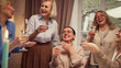 © master1305 - Happy laughing elderly women, friends cheerfully talking, smiling, drinking wine and talking. Cozy atmosphere at home. Concept of elderly lifestyle, positive emotions